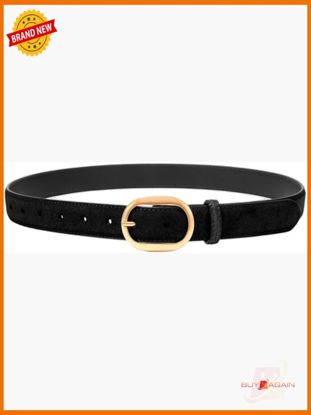 Genuine Leather Suede Belt with Gold Buckle